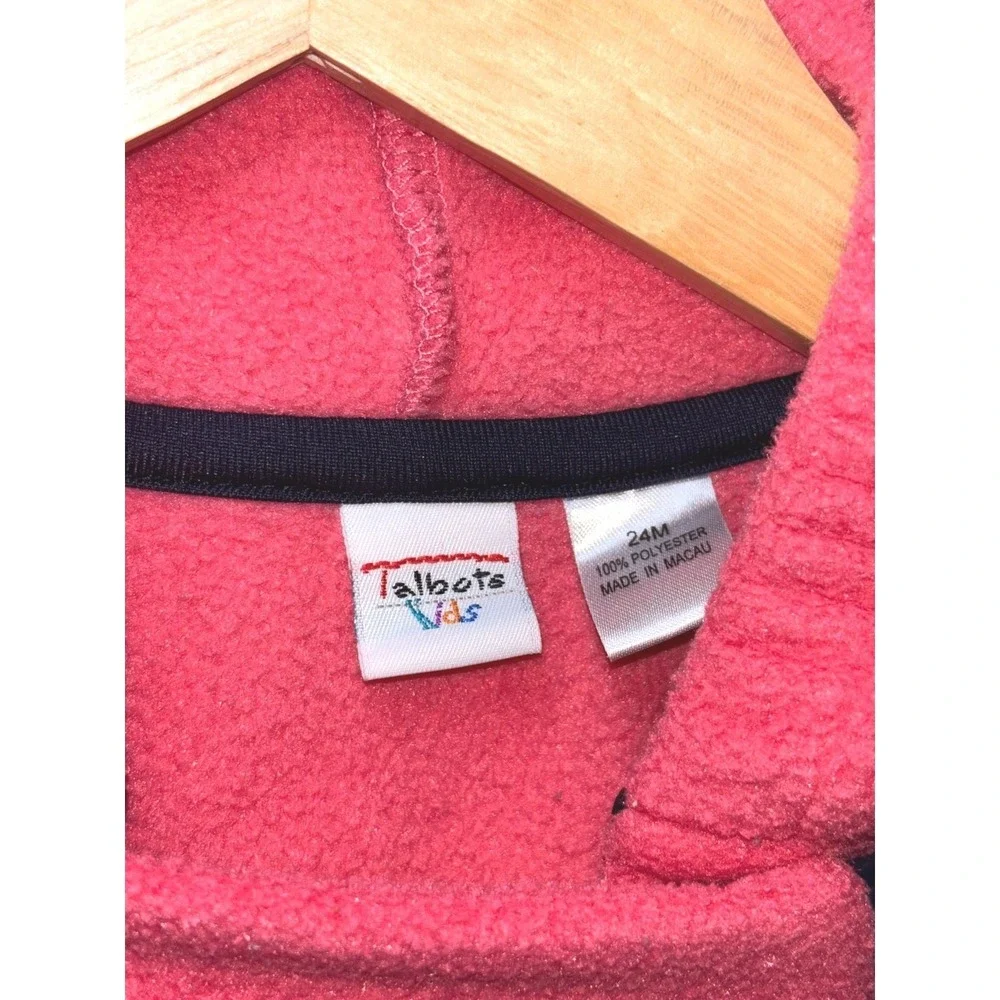 Talbots‎ Kids Pink Fleece Hooded Bunting Dual Zip Fold Over Mitts Footies 24M